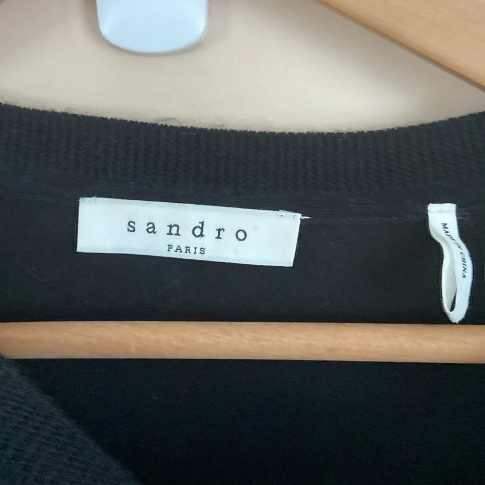 Sandro Paris -Black Merino Wool Knit Sweater with Lace Hem Inserts